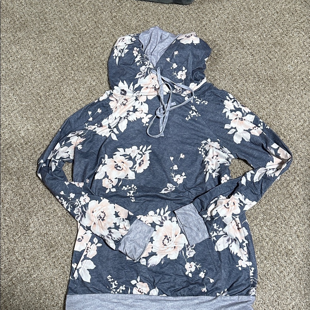Floral Hoodie with Drawstring